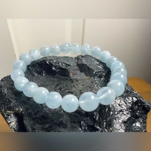 100% Natural sky blue aquamarine bead bracelet